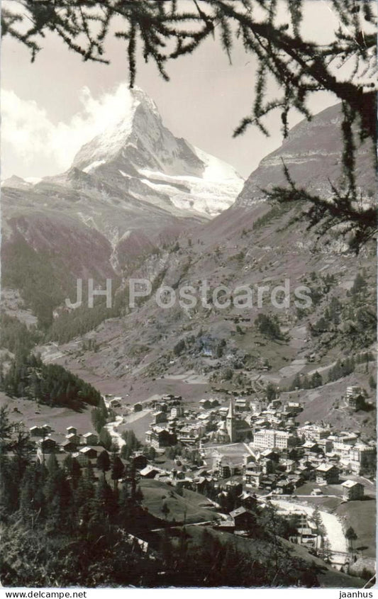 Zermatt m. Matterhorn - mountain village and Matterhorn peak - old postcard - 1954 - Switzerland - used - JH Postcards