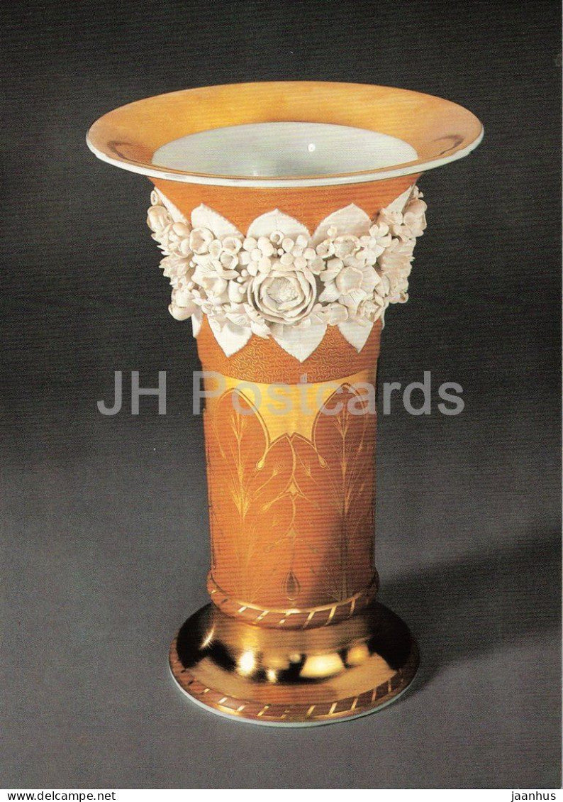 porcelain vase by KPM Berlin - Trumpet Vase with Flower Frieze - design by Karl Friedrich Schinkel - Germany - unused - JH Postcards