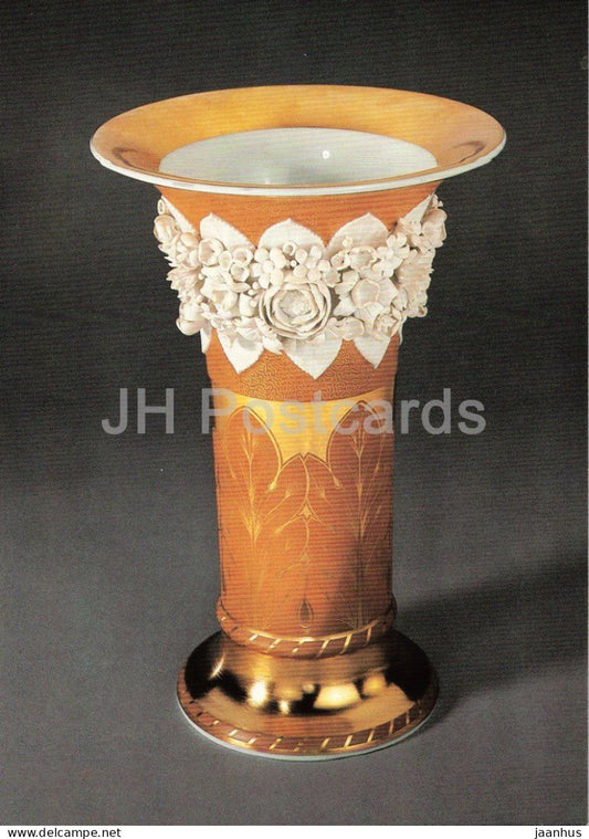 porcelain vase by KPM Berlin - Trumpet Vase with Flower Frieze - design by Karl Friedrich Schinkel - Germany - unused - JH Postcards