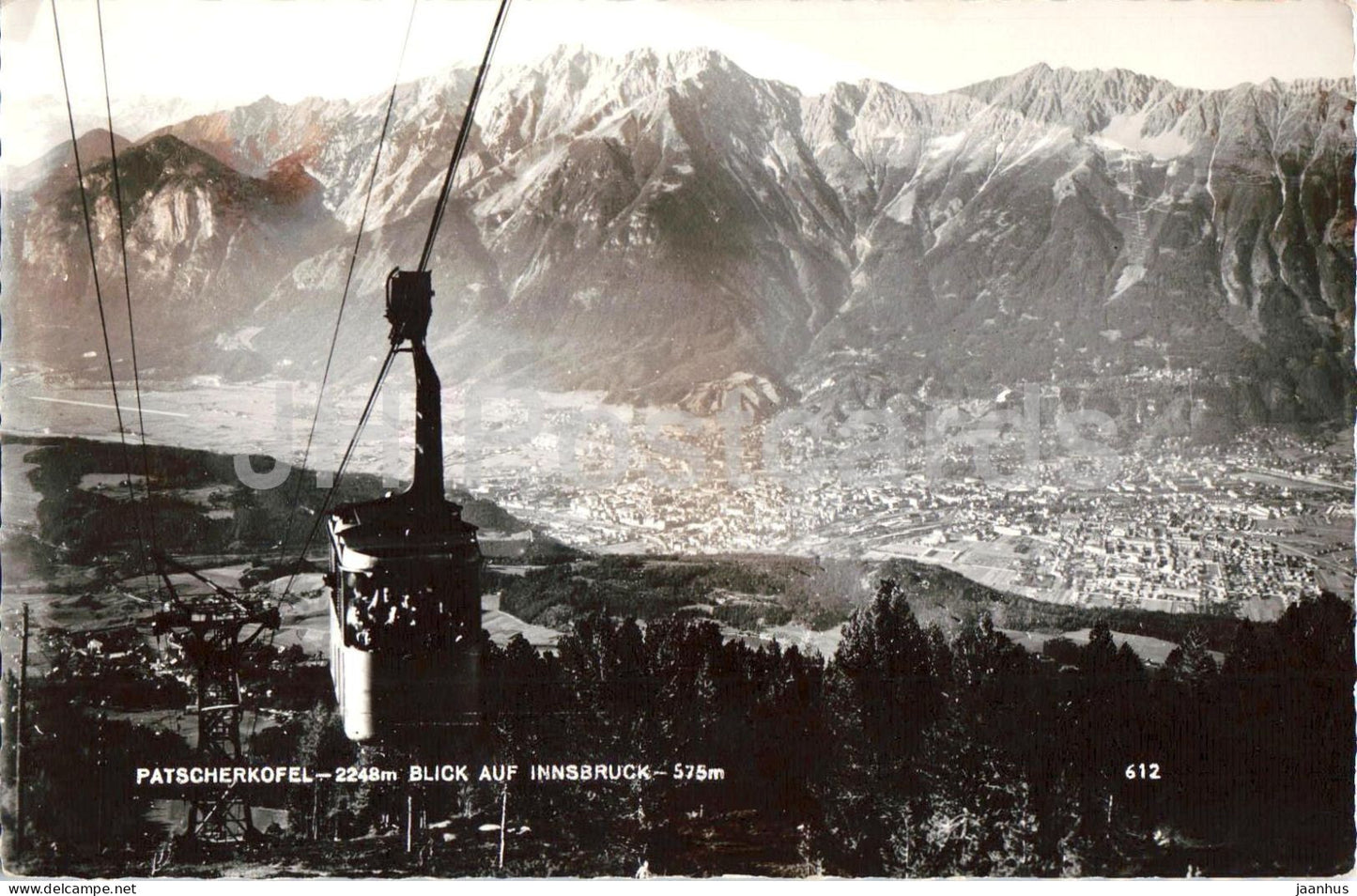 Patscherkofel - 2248 m - Blick auf Innsbruck - 575 m - cable car - mountains - 612 - old postcard - Austria - unused - JH Postcards