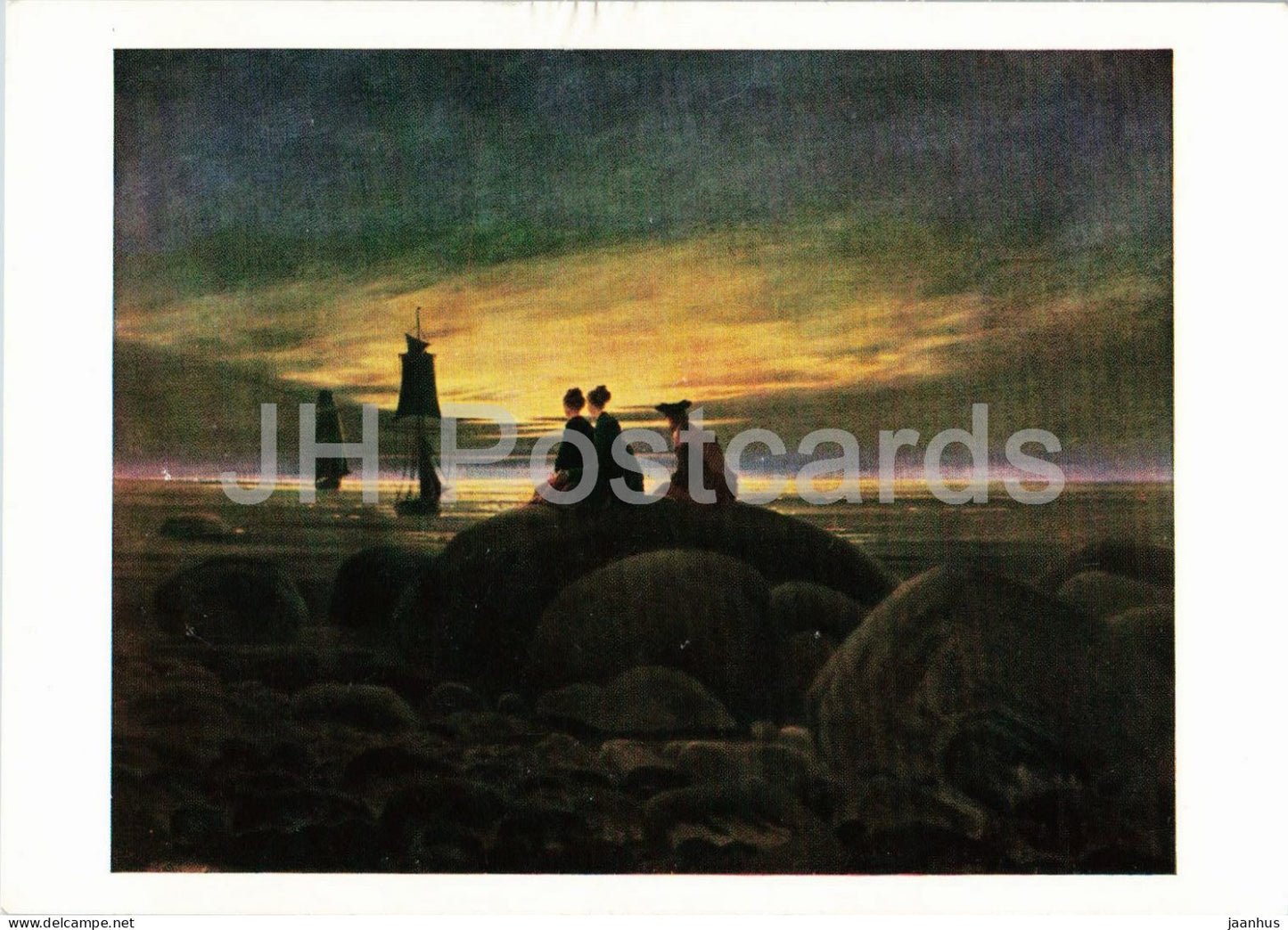 painting by Caspar David Friedrich - Mondaufgang am Meer - Moonrise over the Sea - German art - 2477 - Germany - unused - JH Postcards