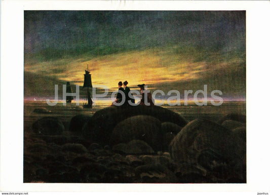 painting by Caspar David Friedrich - Mondaufgang am Meer - Moonrise over the Sea - German art - 2477 - Germany - unused - JH Postcards