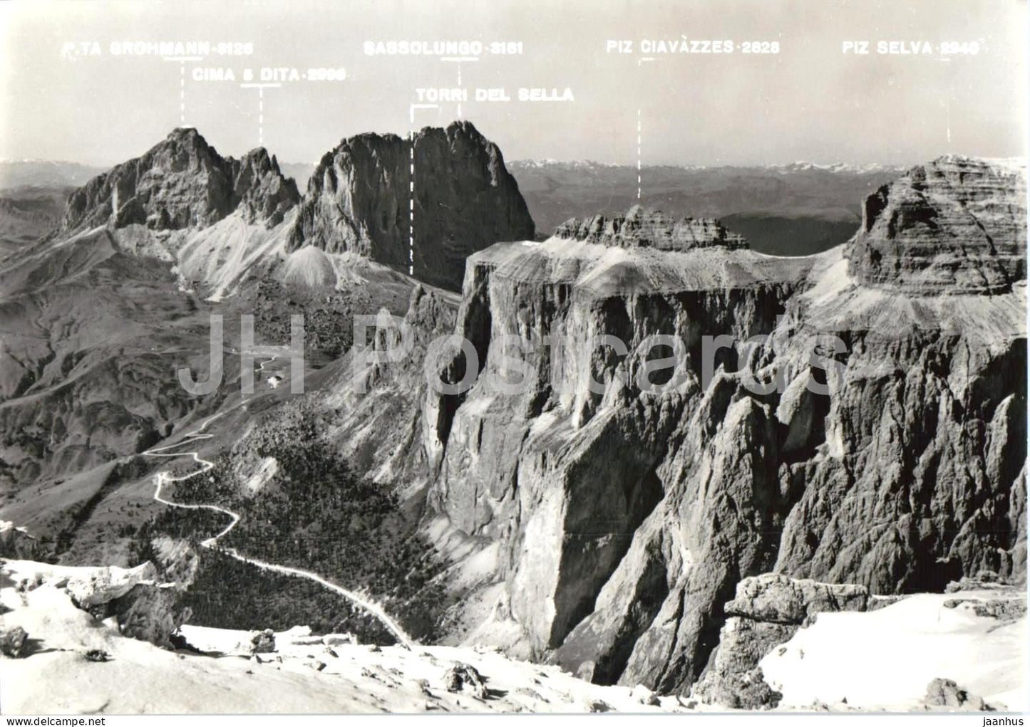 Strada del Passo Sella m. 2240 - Sassolungo - Dolomites - mountains - Alps - 4196 - old postcard - Italy - unused - JH Postcards