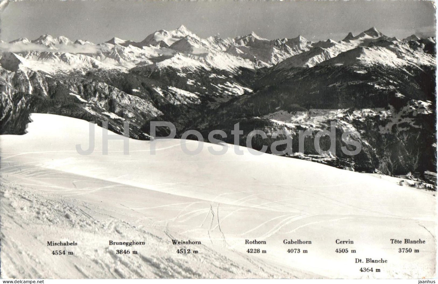 Crans Sierre alt. 1500 m - Valais Alps - Mischabels - Brunegghorn - Rothorn mountains - 1228 - 1962 - Switzerland - used - JH Postcards