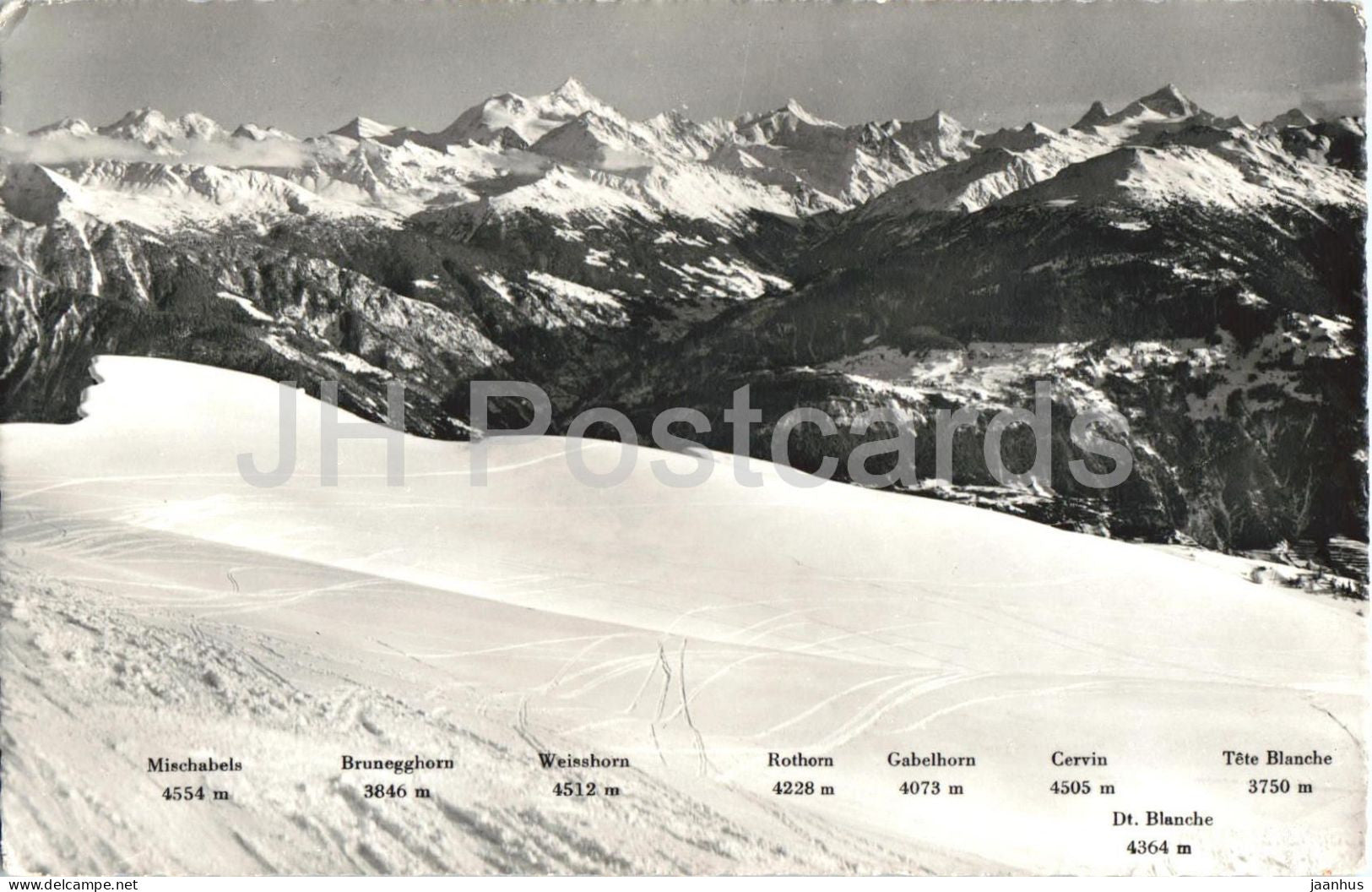 Crans Sierre alt. 1500 m - Valais Alps - Mischabels - Brunegghorn - Rothorn mountains - 1228 - 1962 - Switzerland - used - JH Postcards