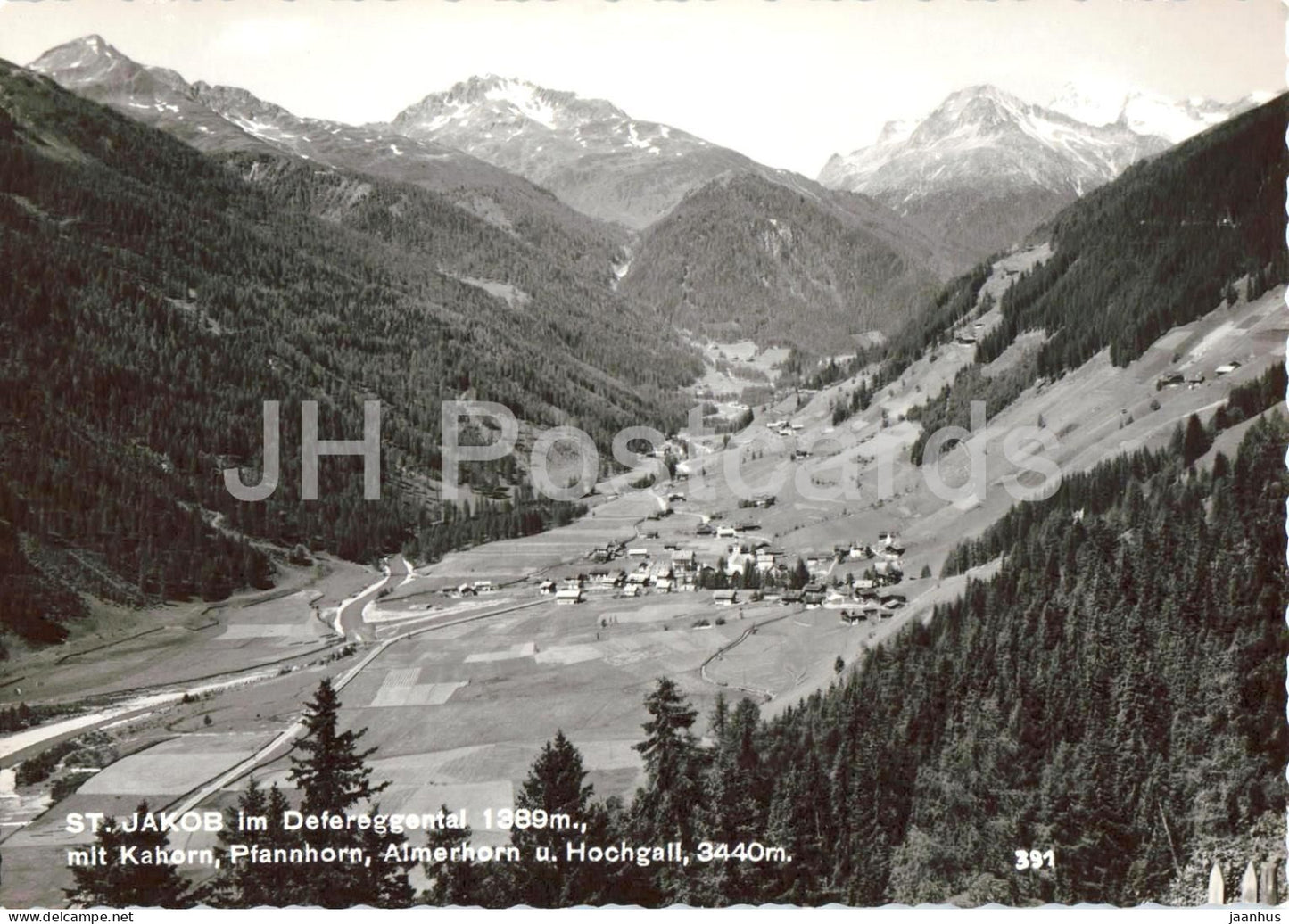 St. Jakob im Defereggental 1389 m mit Kahorn Pfannhorn Aimerhorn u. Hochgall 3440 m - 391 old postcard - Austria - used - JH Postcards