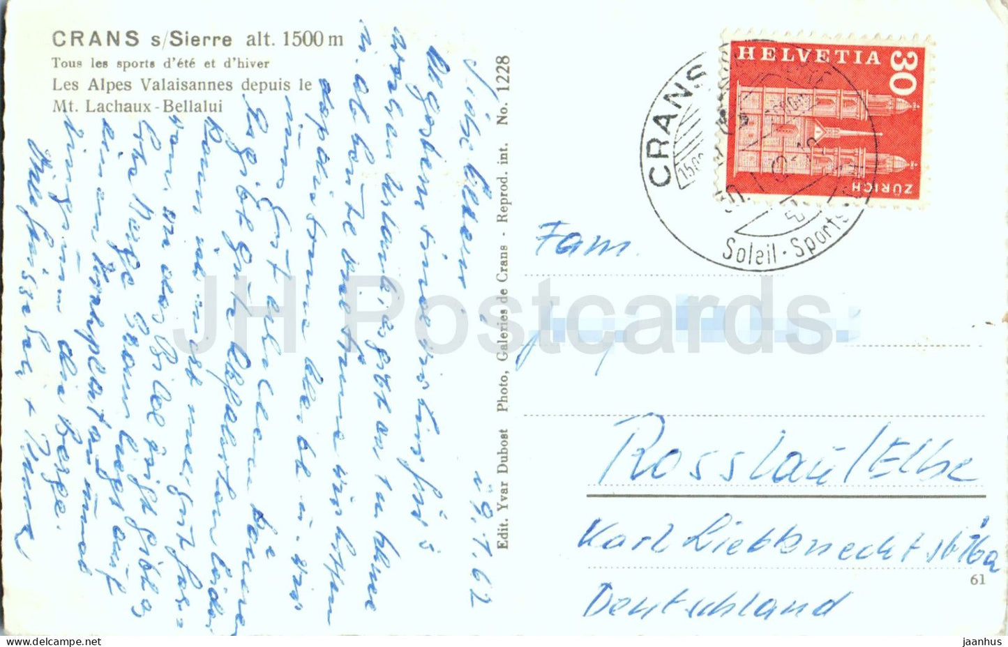 Crans Sierre alt. 1500 m - Valais Alps - Mischabels - Brunegghorn - Rothorn mountains - 1228 - 1962 - Switzerland - used
