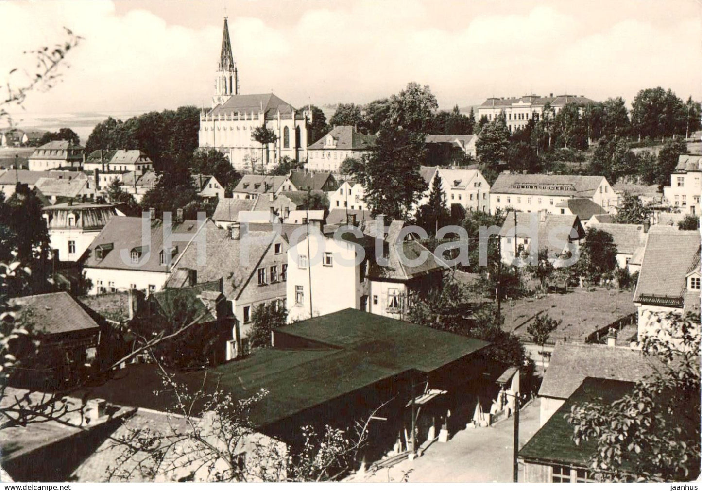 Chrastava - town view - church - houses - old postcard - 1960 - Czech Republic - Czechoslovakia - used - JH Postcards