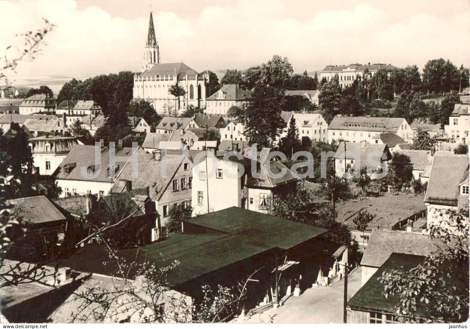 Chrastava - town view - church - houses - old postcard - 1960 - Czech Republic - Czechoslovakia - used - JH Postcards