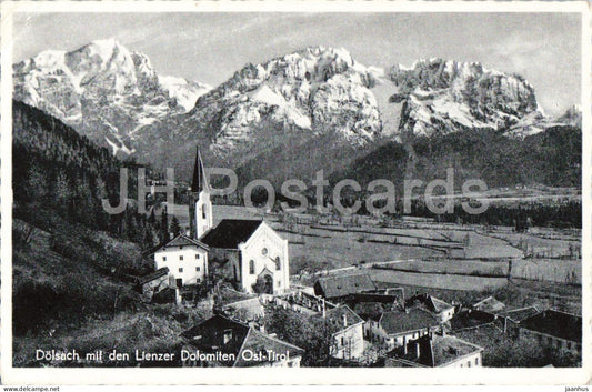 Dolsach mit den Lienzer Dolomiten - Ost Tirol - village view - church - 6294 - old postcard - 1959 - Austria - used - JH Postcards