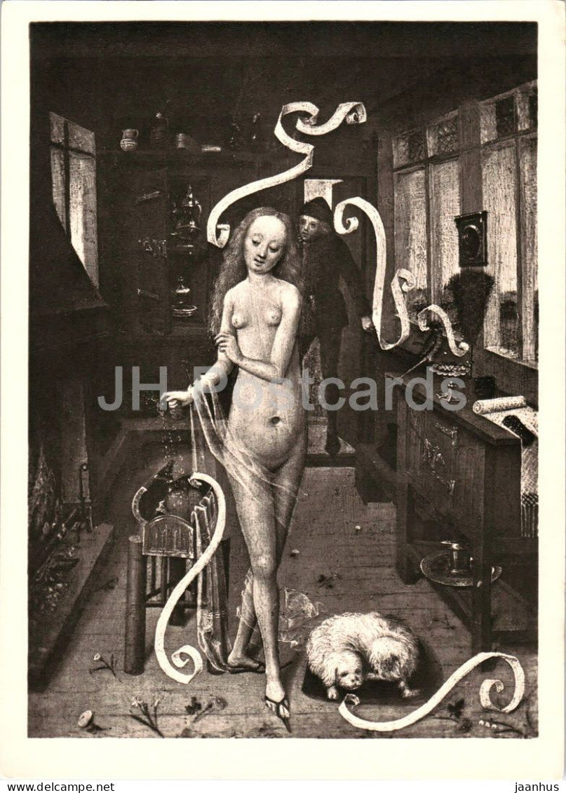 painting by Lower Rhenish Master - The Love Spell - Der Liebeszauber - dog - naked German art - B 584 - Germany - unused - JH Postcards