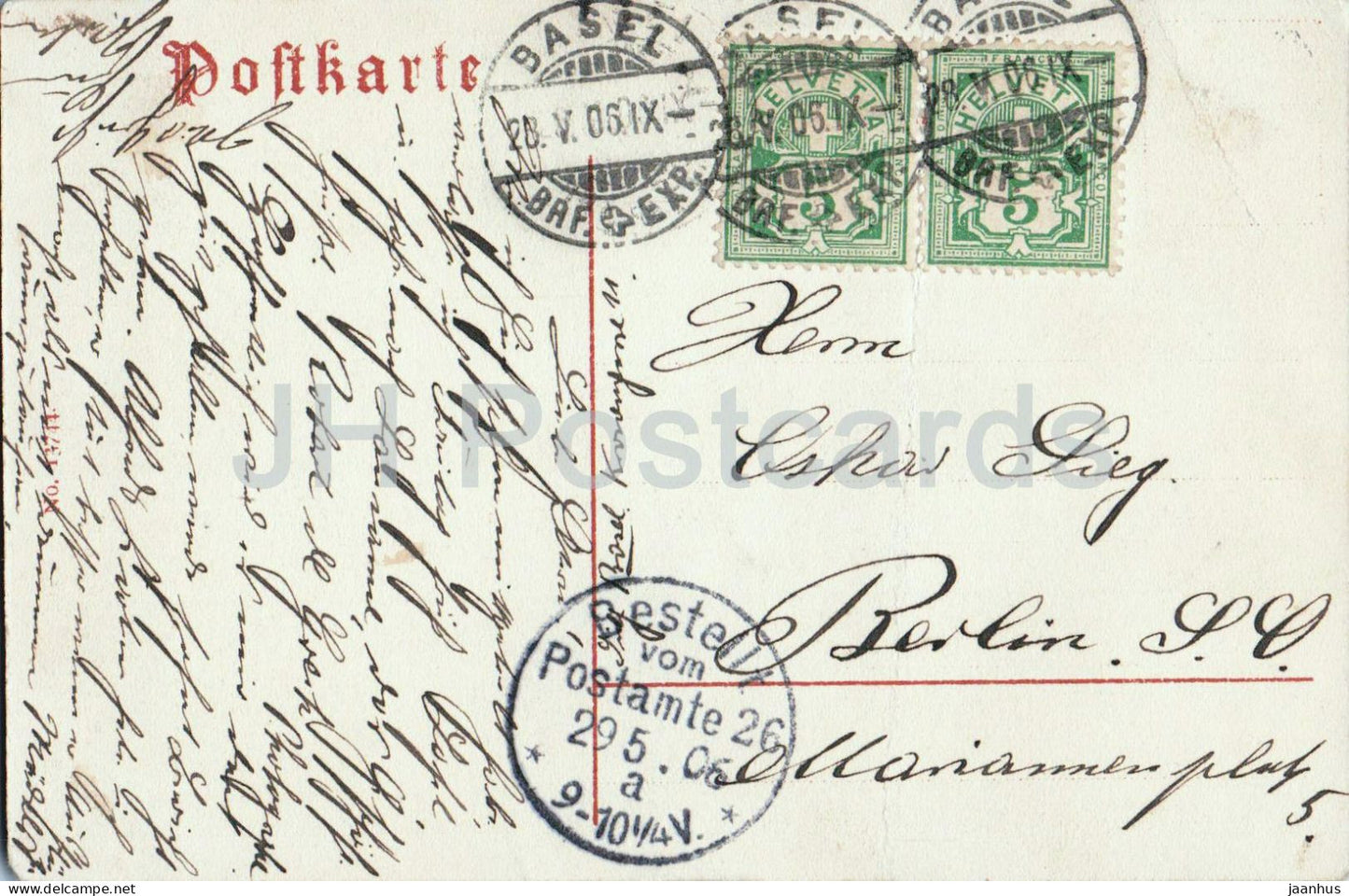 Basel - Stadtansichten - Total - Munster - Rheinbrucken - Rathaus - Denkmaler - old postcard - 1906 - Switzerland - used