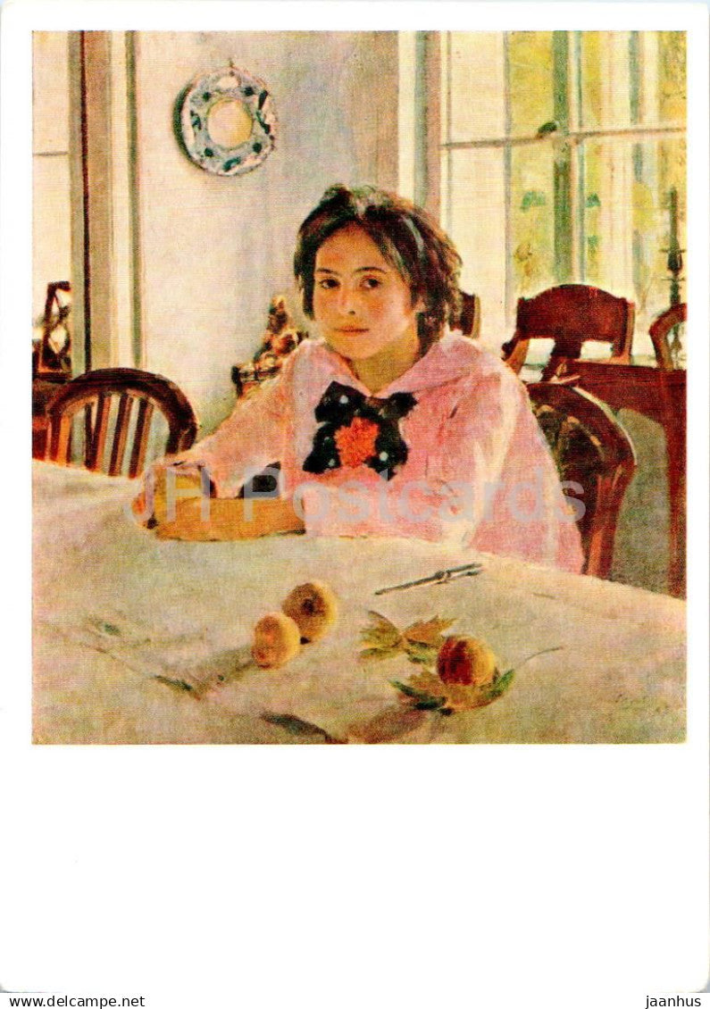 painting by V. Serov - Girl with Peaches Portrait of Vera Mamontova - Russian art - 1961 - Russia USSR - unused - JH Postcards