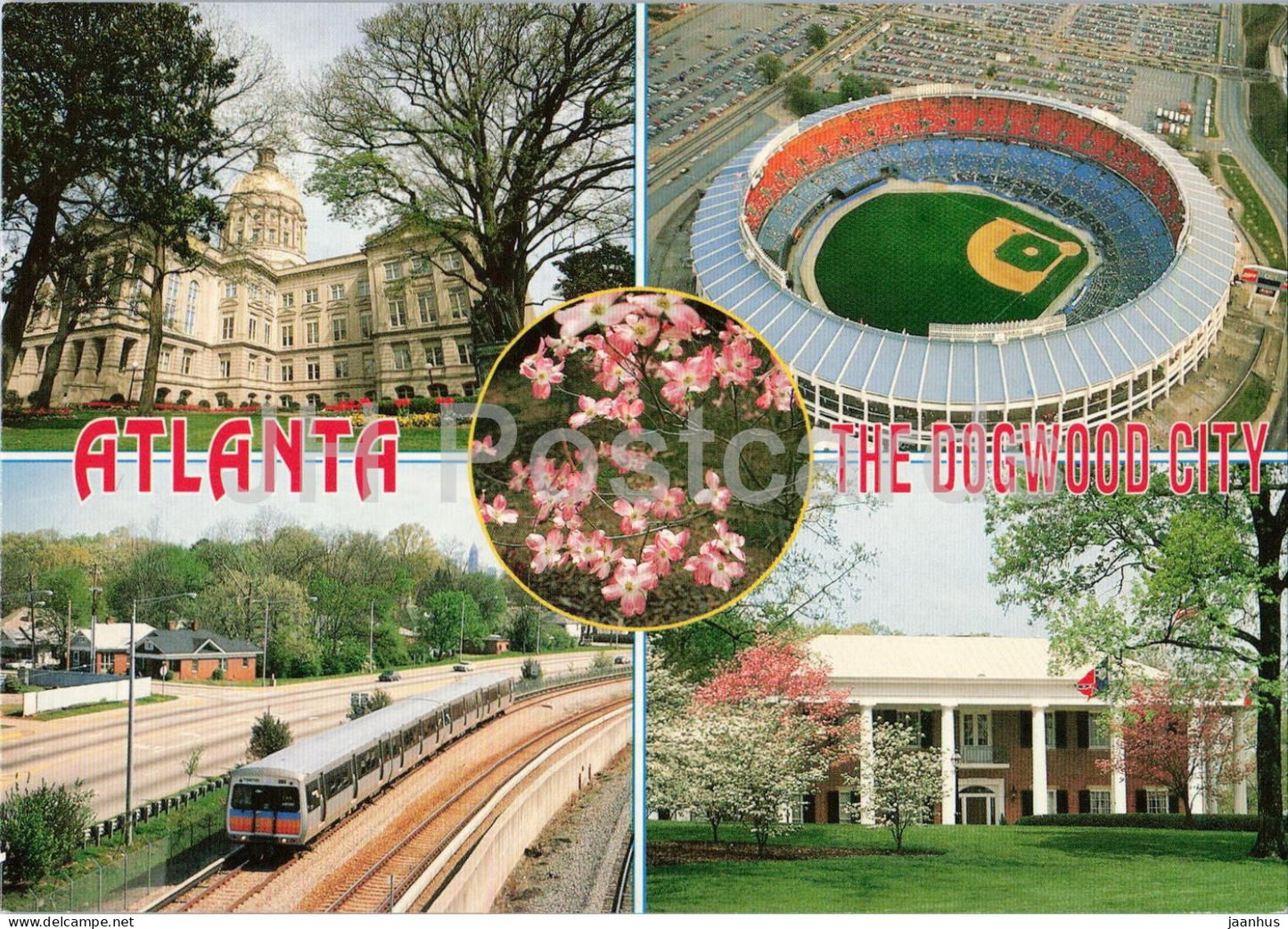 Atlanta Georgia - The Dogwood City - Capitol building - Atlanta Fulton County Stadium - train - USA - unused - JH Postcards