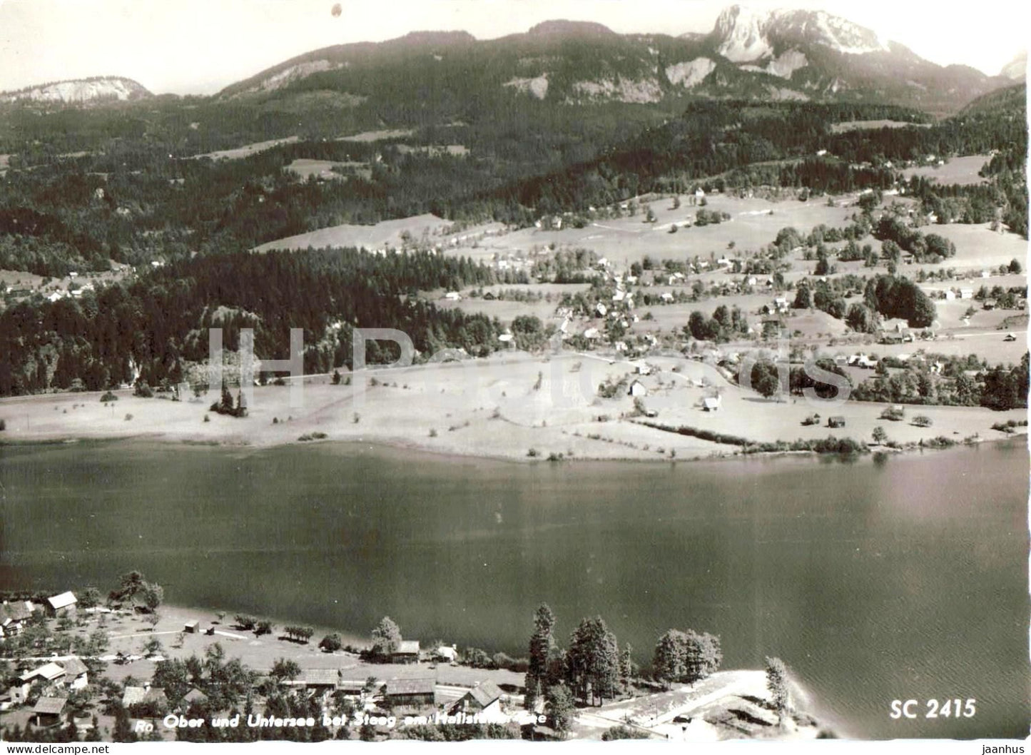 Ober und Untersee bei Steeg am Hallstattersee - lake - aerial view - village - 2415 - old postcard - Austria - unused - JH Postcards