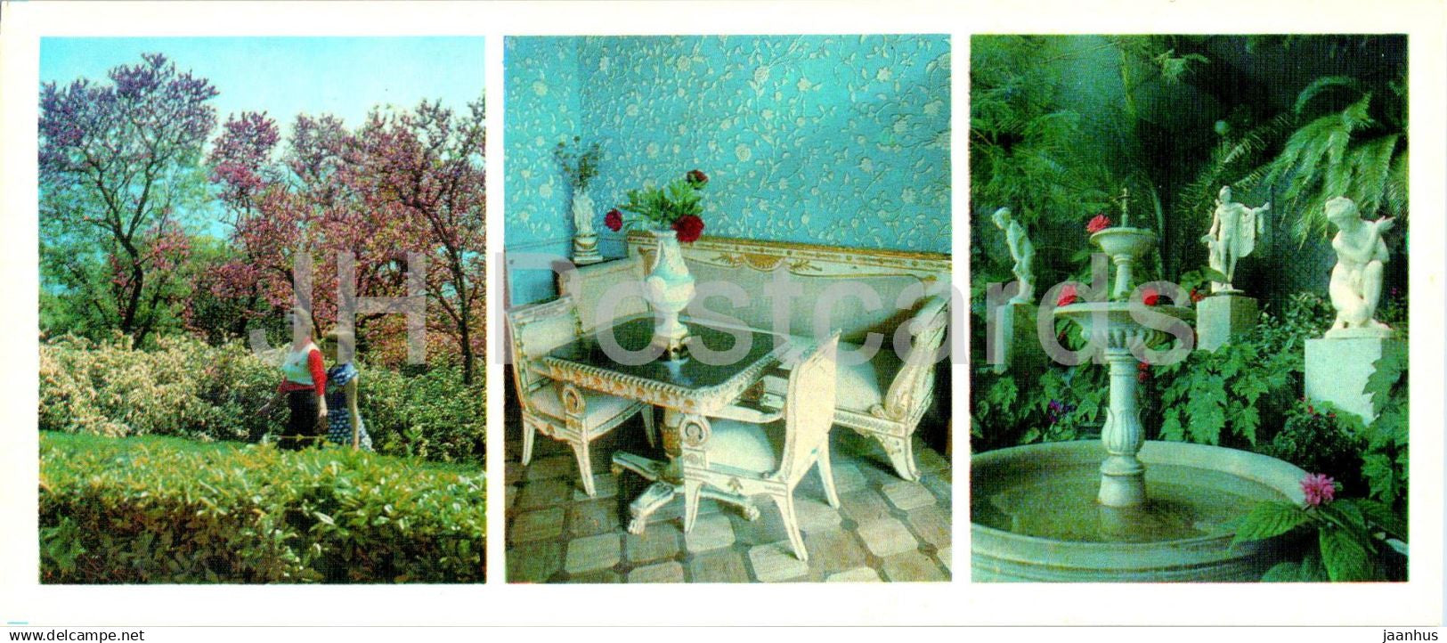 Alupka Palace Museum - corner in the park - blue living room - corner of the Winter Garden 1981 - Ukraine USSR - unused - JH Postcards