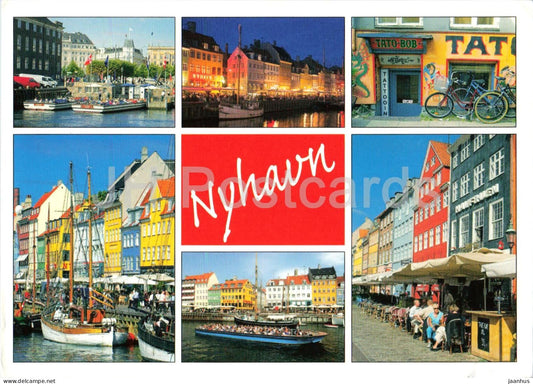 Copenhagen - Denmark Nyhavn - harbour - colorful houses - boat - ship - bicycle - 2000s - multiview - Denmark - used - JH Postcards