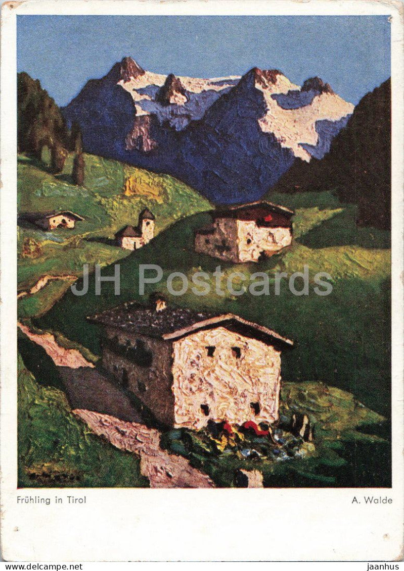 painting by Alfons Walde - Spring in Tirol - Fruhling in Tirol - old postcard - 1950s - Germany - used - JH Postcards