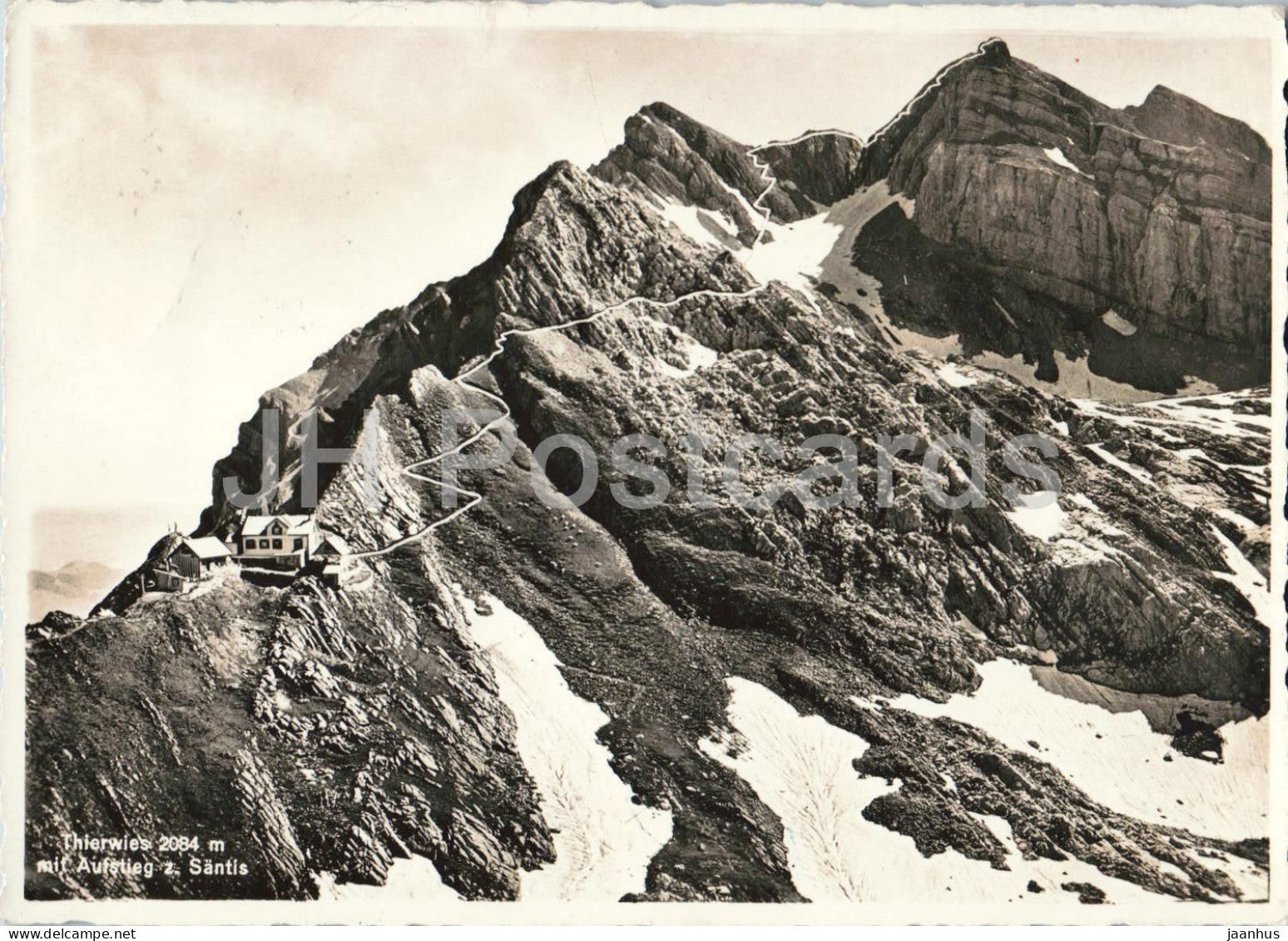 Thierwies 2084 m mit Aufstieg z. Santis - alpine route view - 11261 - old postcard - 1939 - Switzerland - used - JH Postcards