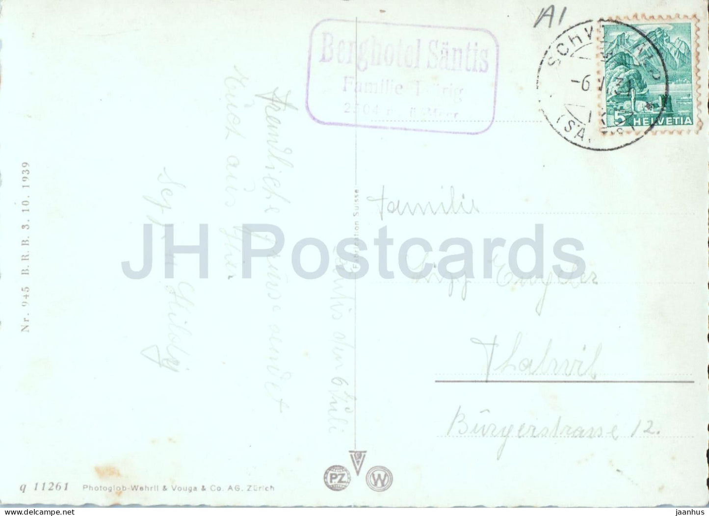 Thierwies 2084 m avec Aufstieg z. Santis - vue sur la route alpine - 11261 - carte postale ancienne - 1939 - Suisse - utilisé 