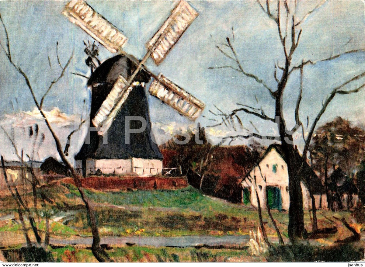 painting by Bernhard Huys - Historic Worpswede Windmill - historische Worpsweder Muhle - German art - Germany - unused - JH Postcards