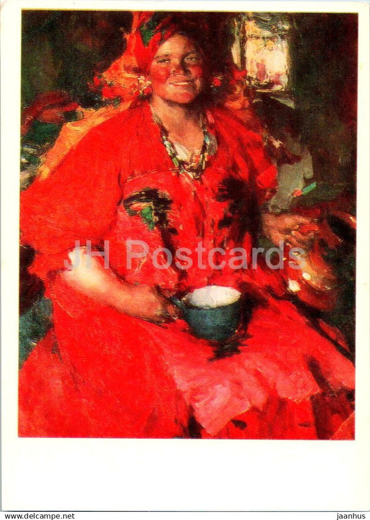 painting by A. Arkhipov - Girl with a Pircher - woman - Russian art - 1979 - Russia USSR - unused - JH Postcards
