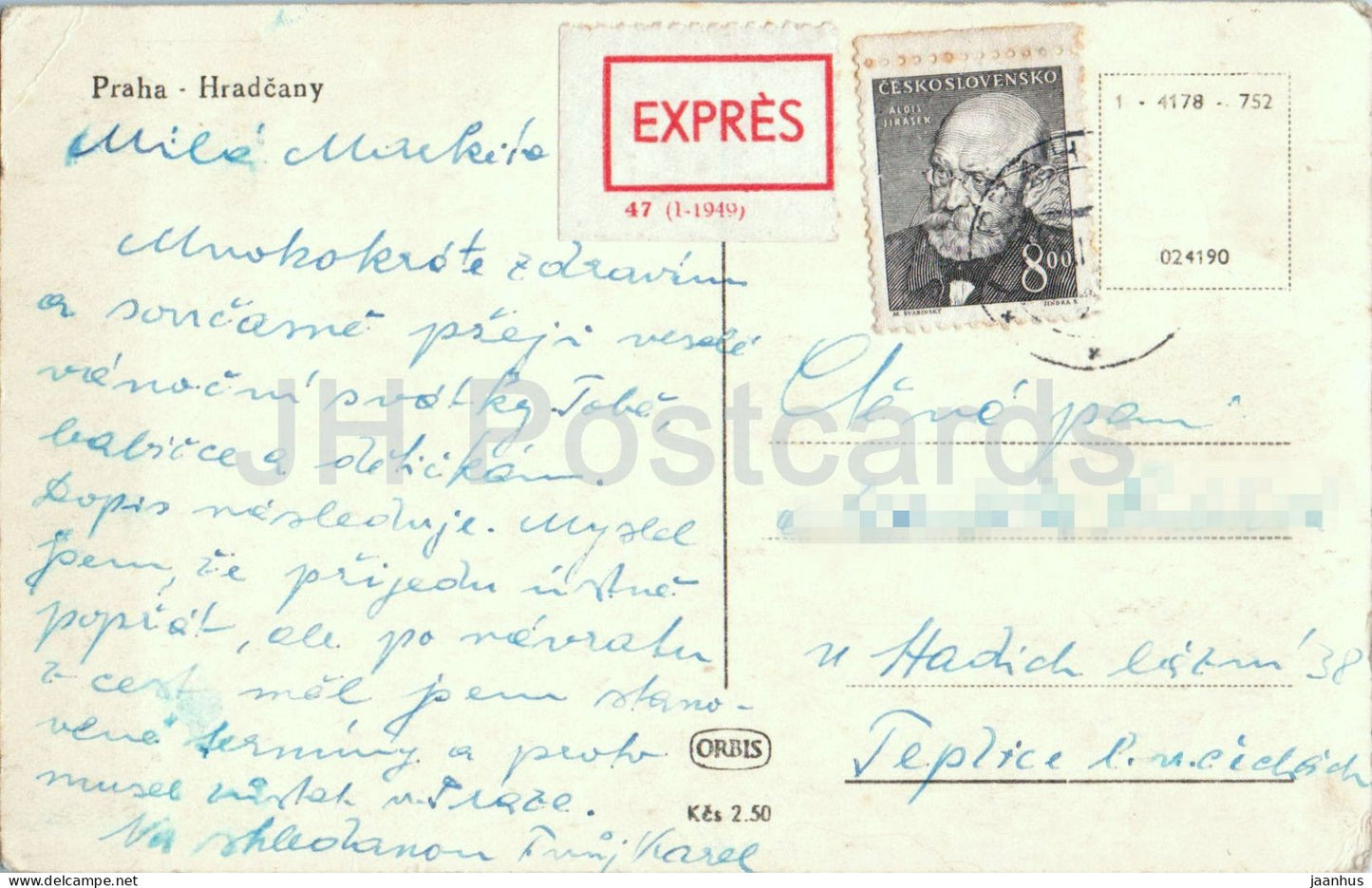 Praha - Prag - Hradčany - Prager Burg - Brücke EXPRESS alte Postkarte - 1949 - Tschechische Republik - Tschechoslowakei - gebraucht