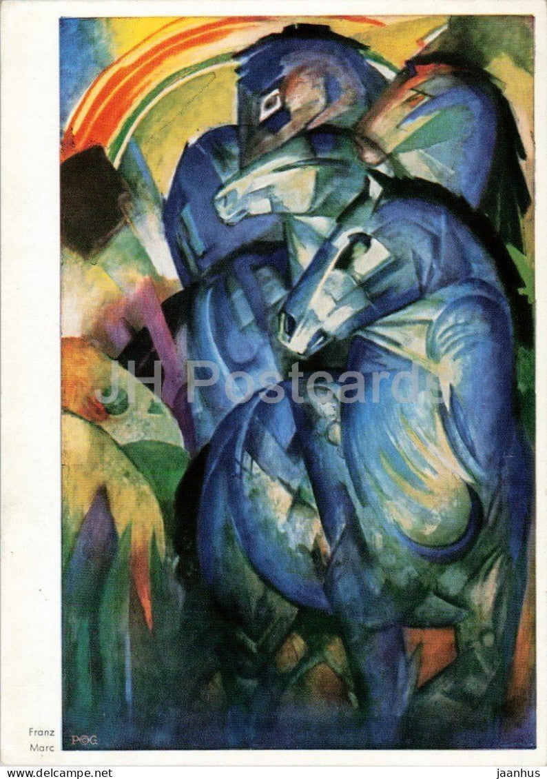 painting by Franz Marc - Turm der blauer Pferde - Tower of Blue Horses - horse - German art - Germany - unused - JH Postcards