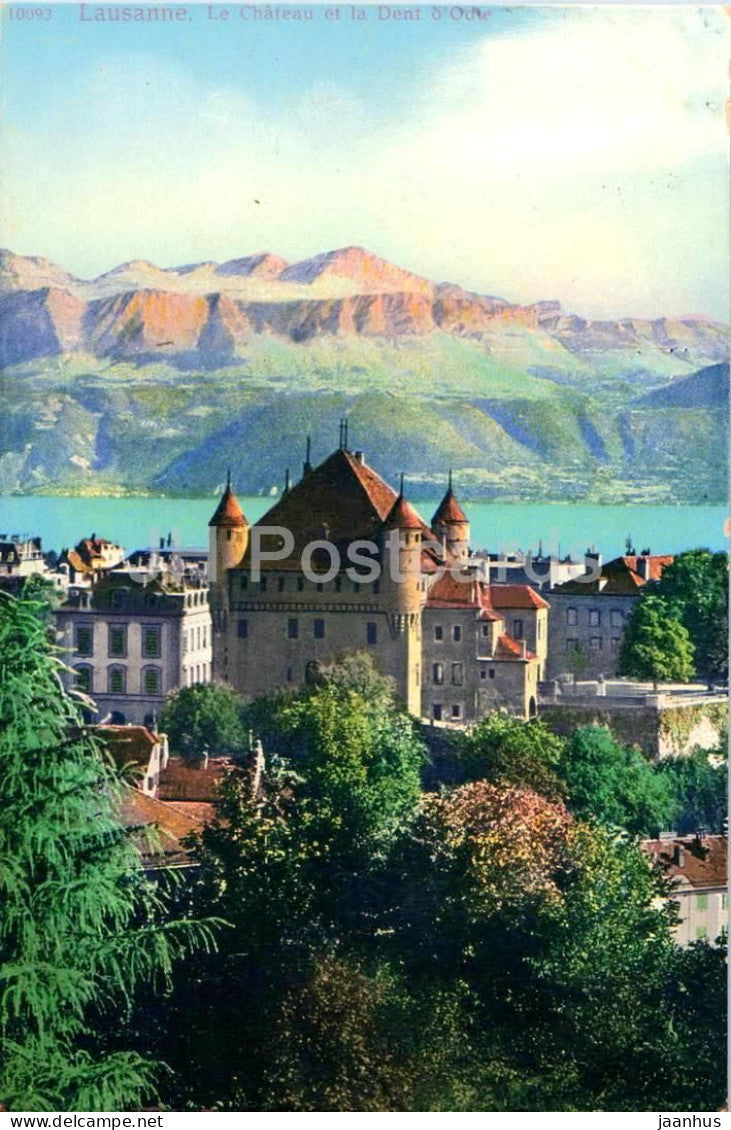 Lausanne - Le Chateau et la Dent d’Oche - castle - 10093 - old postcard - 1917 - Switzerland - used - JH Postcards