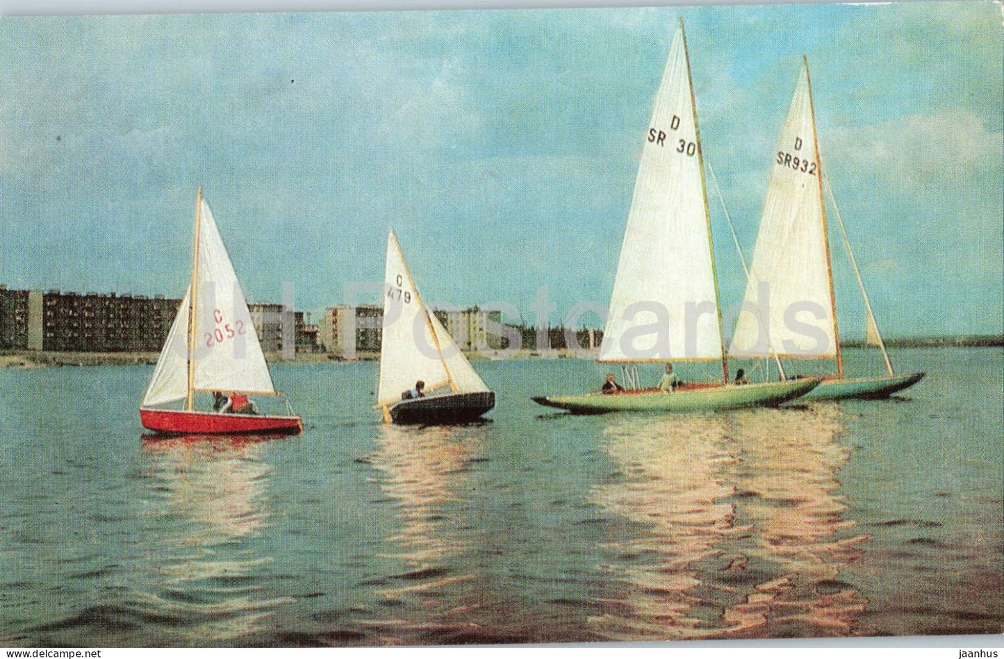 Monchegorsk - evening on Lake Imandra - sailing boat - 1977 - Russia - USSR - unused - JH Postcards