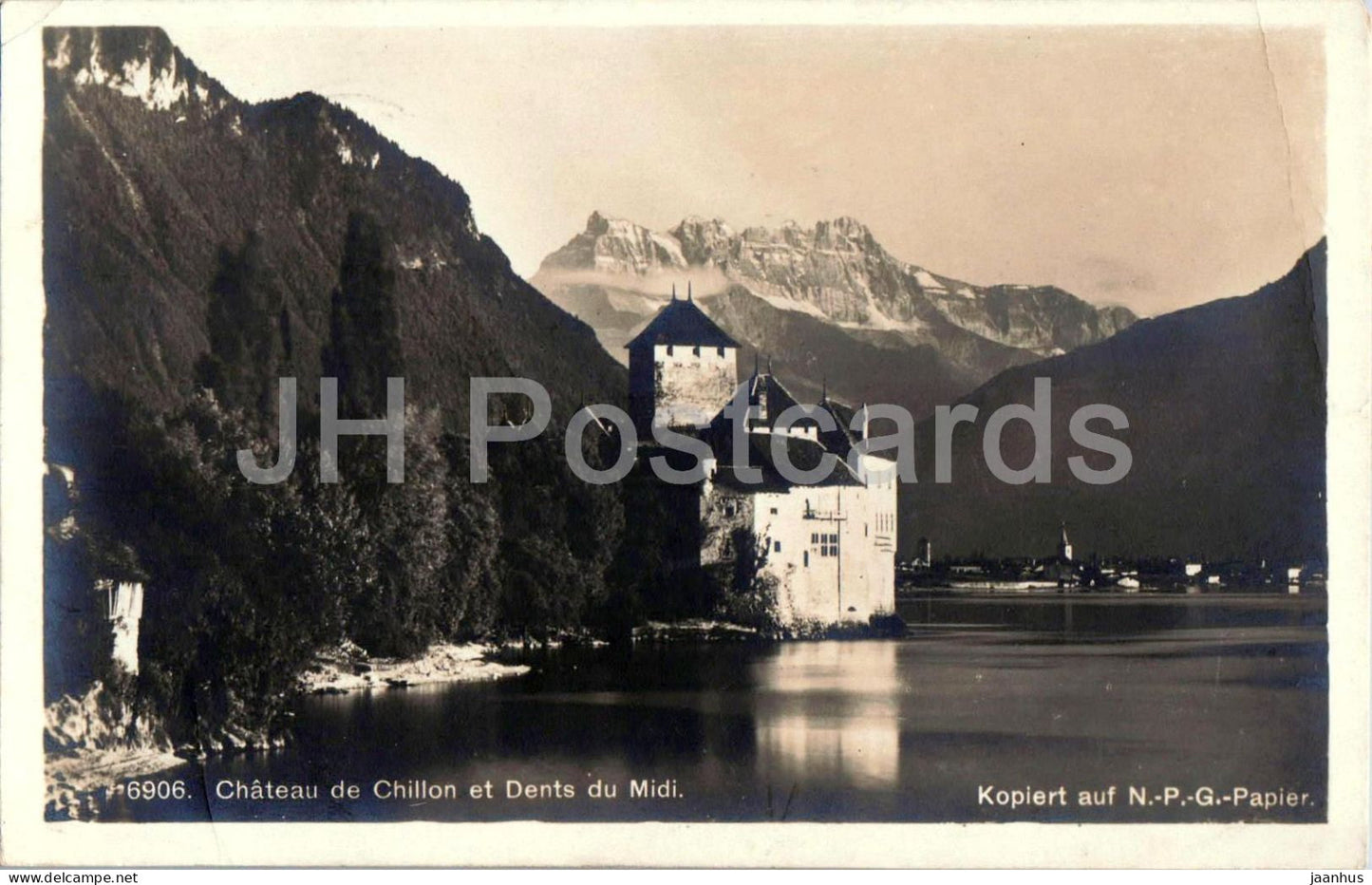 Chateau de Chillon et Dents du Midi - castle - 6906 - old postcard - 1915 - Switzerland - used - JH Postcards