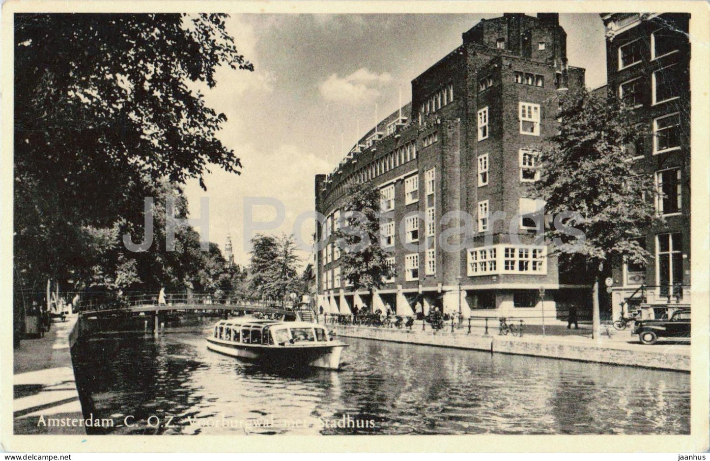 Amsterdam C.O.Z. - Amsterdam municipal building city hall - boat - ship - 237 old postcard - Netherlands - used - JH Postcards
