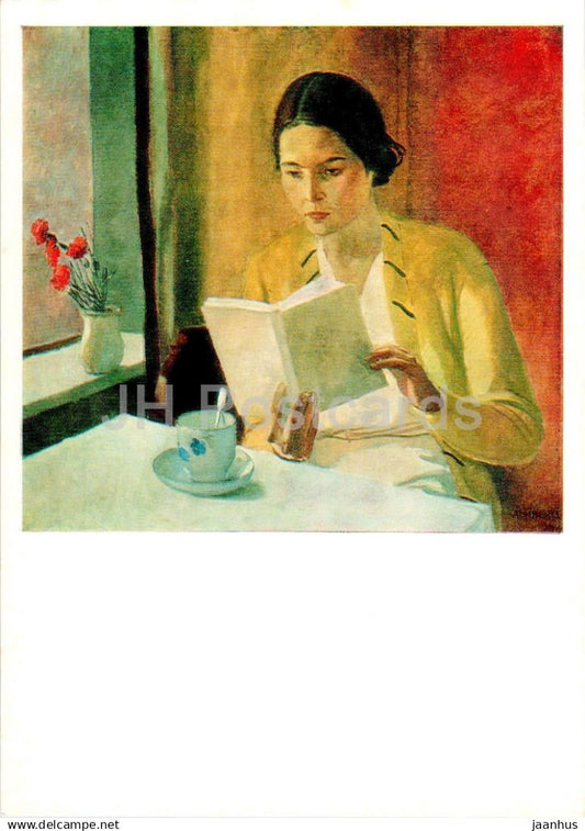 painting by A. Deyneka - A Woman with a Book - Russian art - 1984 - Russia USSR - unused - JH Postcards