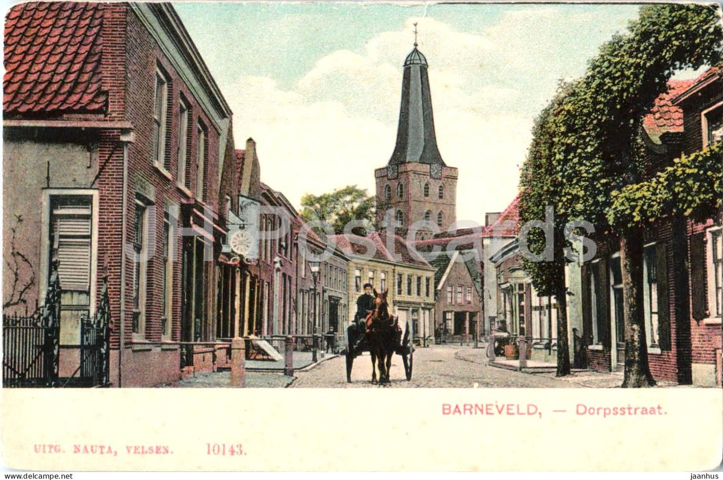 Barneveld - Dorpsstraat - Village Street - town view - horse - church - 10143 - old postcard - Netherlands - unused - JH Postcards