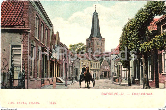 Barneveld - Dorpsstraat - Village Street - town view - horse - church - 10143 - old postcard - Netherlands - unused - JH Postcards