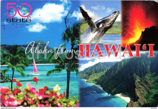 Aloha from Hawaii - 50th State - Waikiki - whale - animals - volcano - multiview - 2011 - USA - used - JH Postcards