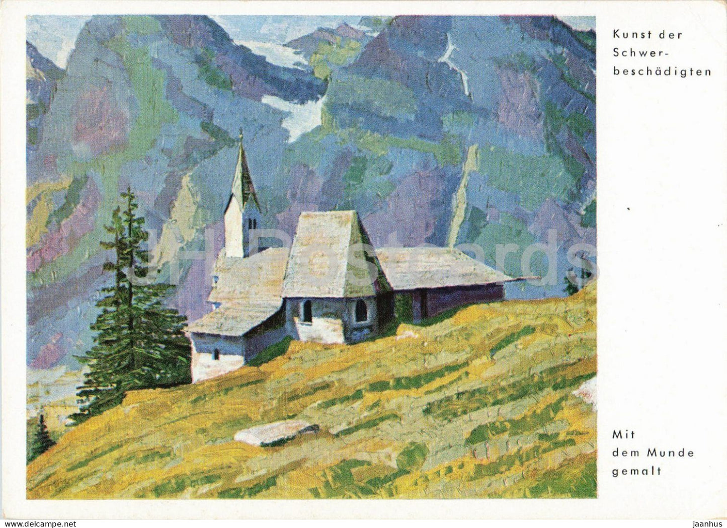 Alpine mountain church - Bergkirchlein - mouth-painted original - 414 - Germany - unused - JH Postcards