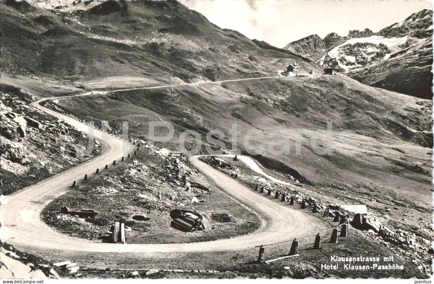 Klausenstrasse mit Hotel Klausen Passhohe - Alps - mountains - 3278 - old postcard - 1940 - Switzerland - used - JH Postcards