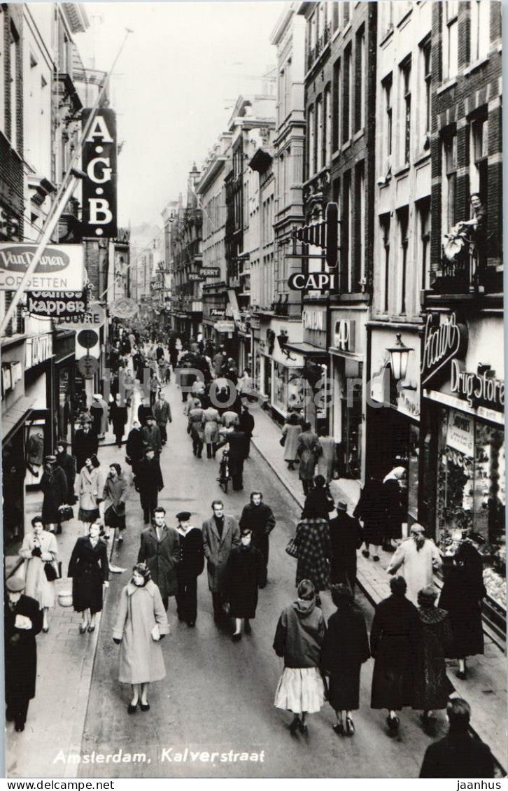 Amsterdam Kalverstraat - Kalver Street - shopping street people shops - 61 - old postcard - Netherlands - unused - JH Postcards