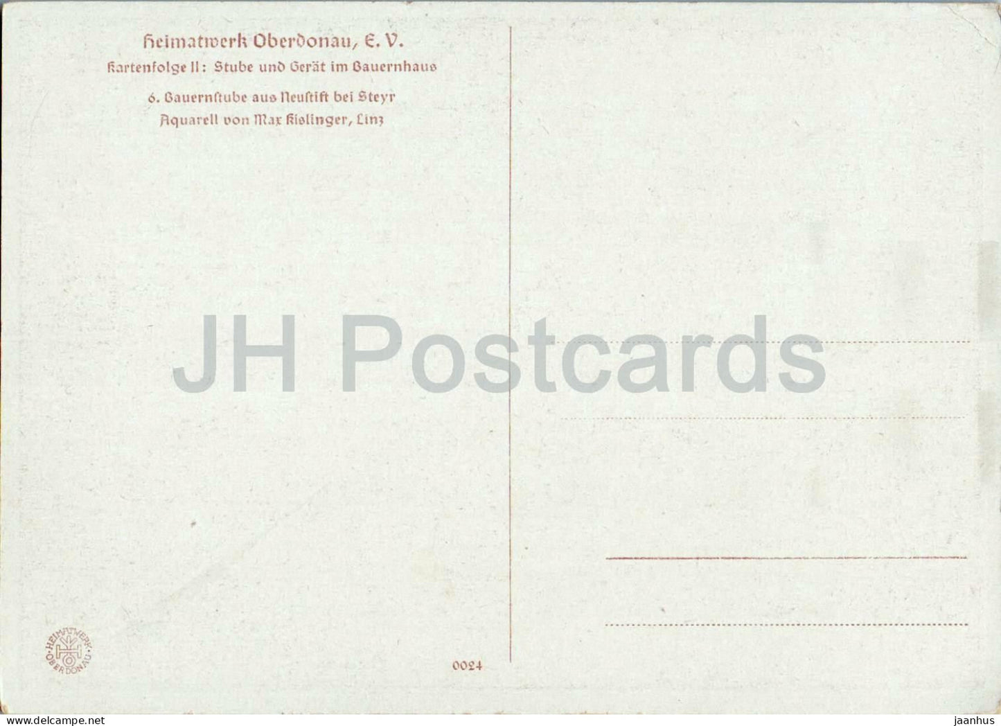 Bauernstube aus Neustift bei Steyr - Ferme - illustration - Heimatwerk Oberdonau - carte postale ancienne - Autriche - inutilisé