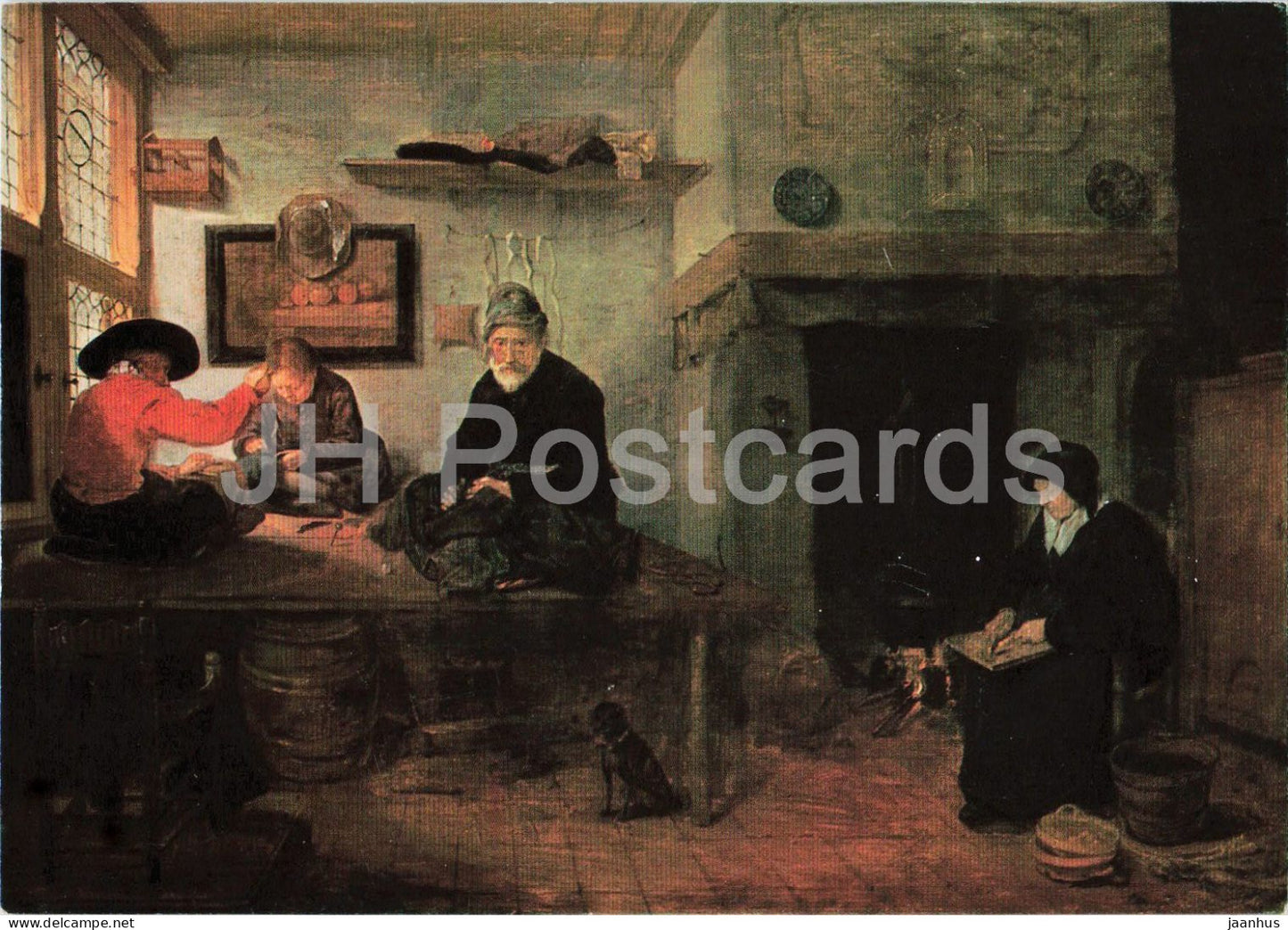 painting by Quirijn van Brekelenkam - Interior of a Tailor Shop - dog - Dutch art - VD 304 - Switzerland - unused - JH Postcards