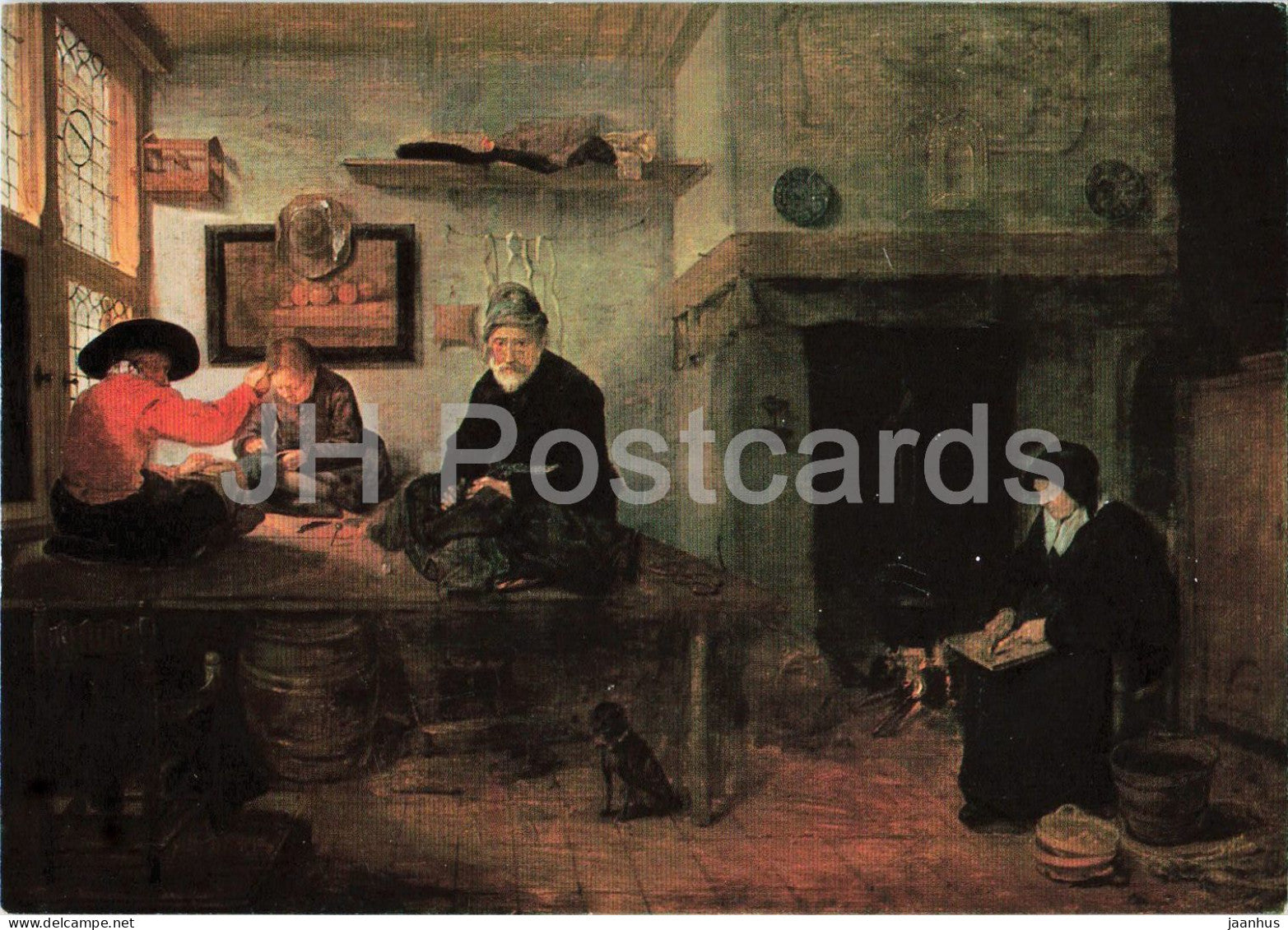 painting by Quirijn van Brekelenkam - Interior of a Tailor Shop - dog - Dutch art - VD 304 - Switzerland - unused - JH Postcards