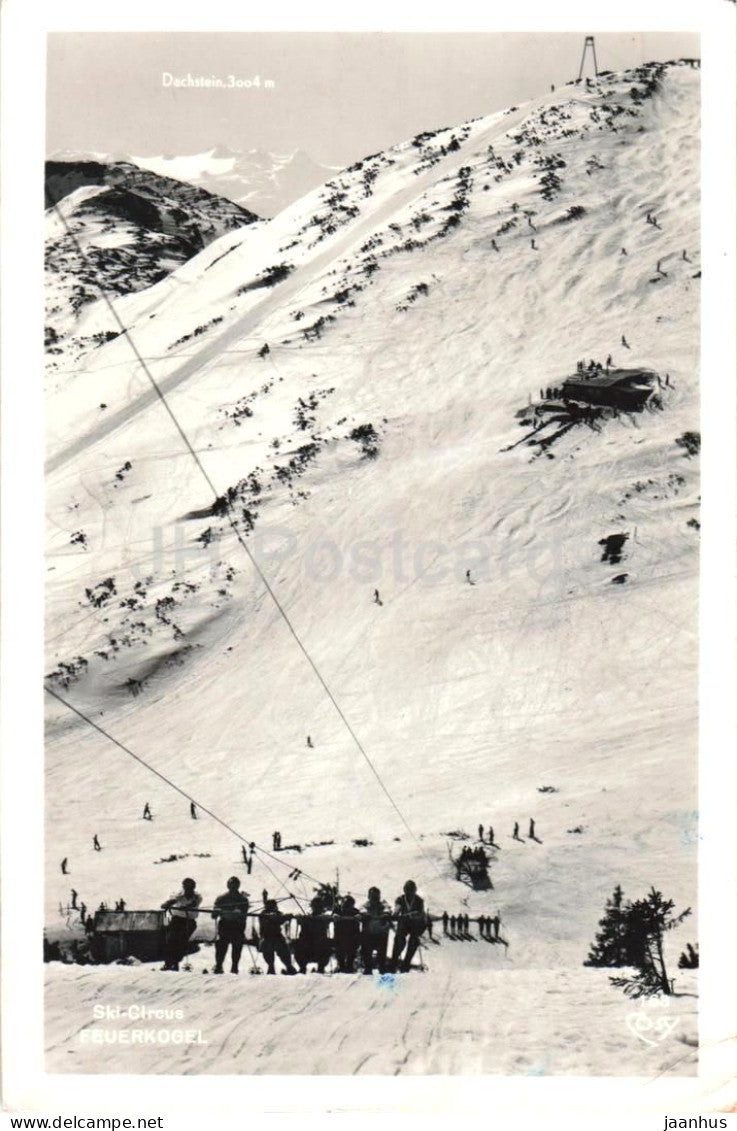 Ski Circus Feuerkogel - skiing winter sports cable lift - mountains - Alps - 163 - old postcard - 1955 - Austria - used - JH Postcards