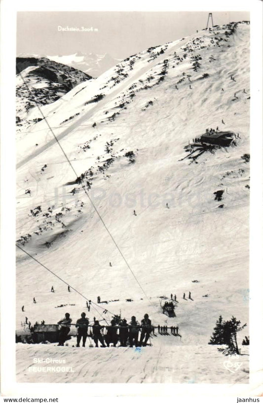 Ski Circus Feuerkogel - skiing winter sports cable lift - mountains - Alps - 163 - old postcard - 1955 - Austria - used - JH Postcards