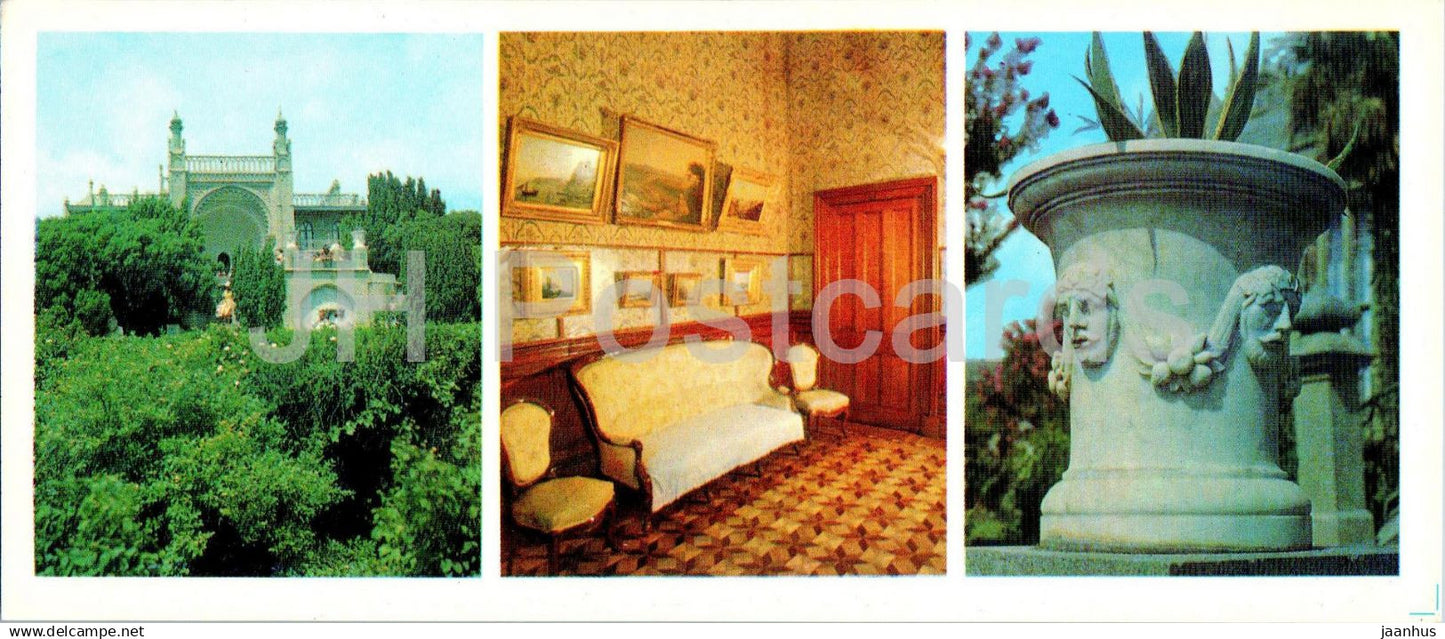 Alupka Palace Museum - View of the southern facade of the palace - chintz room - 1981 - Ukraine USSR - unused - JH Postcards
