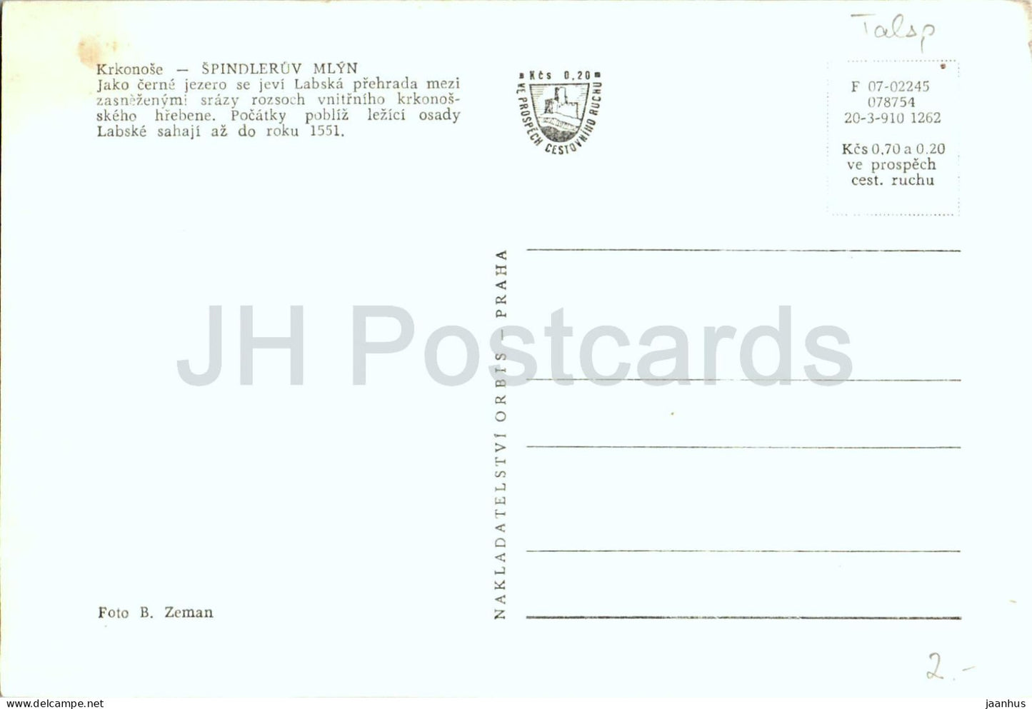 Krkonose - Spindleruv Mlyn - Barrage de Labska - Vieille carte postale - 1965 - République Tchèque - Tchécoslovaquie - non utilisée
