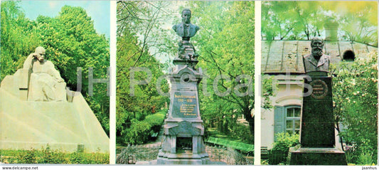 Poltava - monument to Ukrainian poet Shevchenko - writer Ivan Kotliarevsky - Panas Myrny - 1981 - Ukraine USSR - unused - JH Postcards