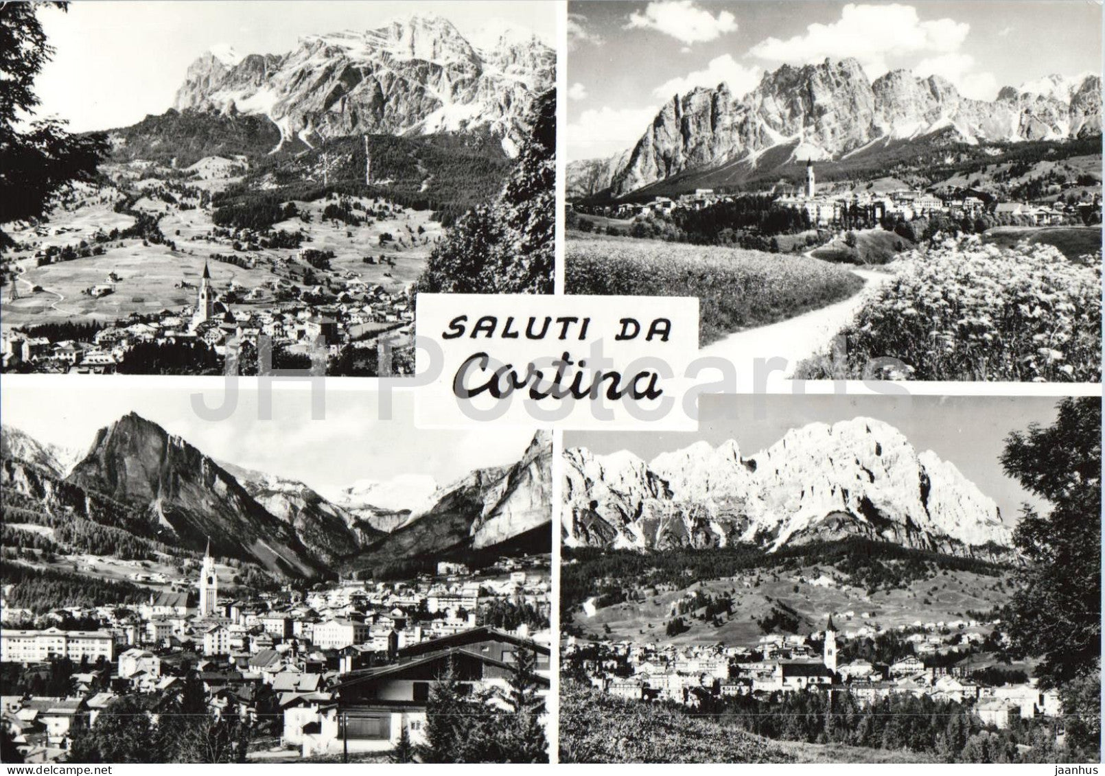 Saluti da Cortina - Greetings - mountains - Alps - Dolomites - multiview - old postcard - Italy - unused - JH Postcards