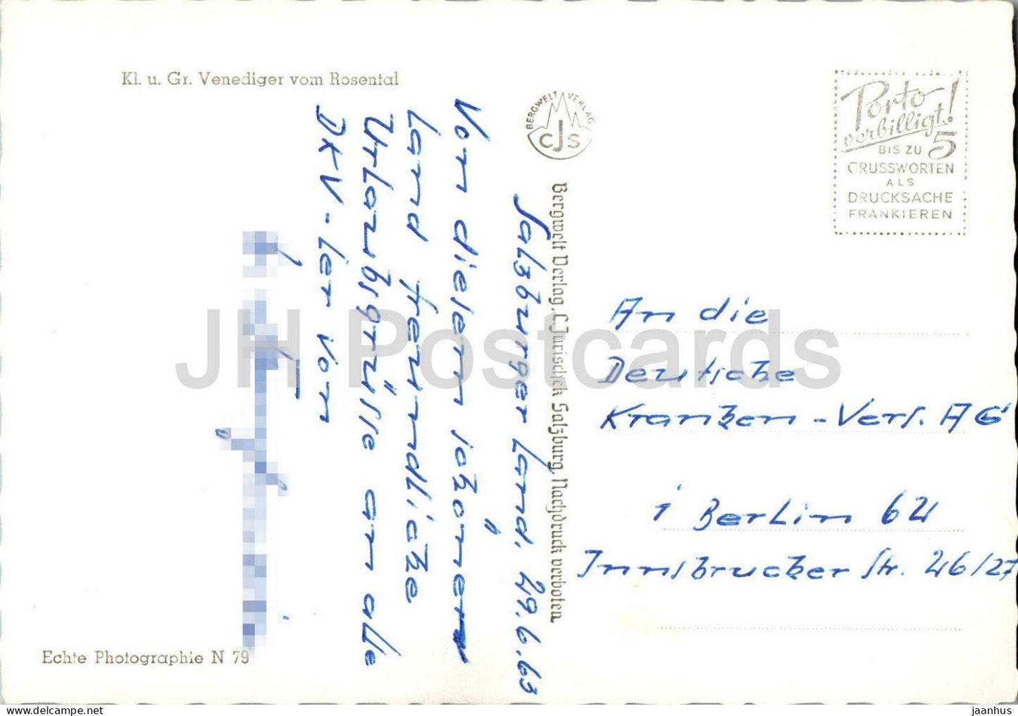 Kl. u. Gr. Venediger vom Rosental - glacier - mountains - alpine valley - 79 - 1963 - Austria - used