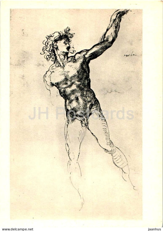 drawing by Michelangelo Buonarroti - man - nude - naked - Italian art - 1967 - Russia USSR - unused - JH Postcards